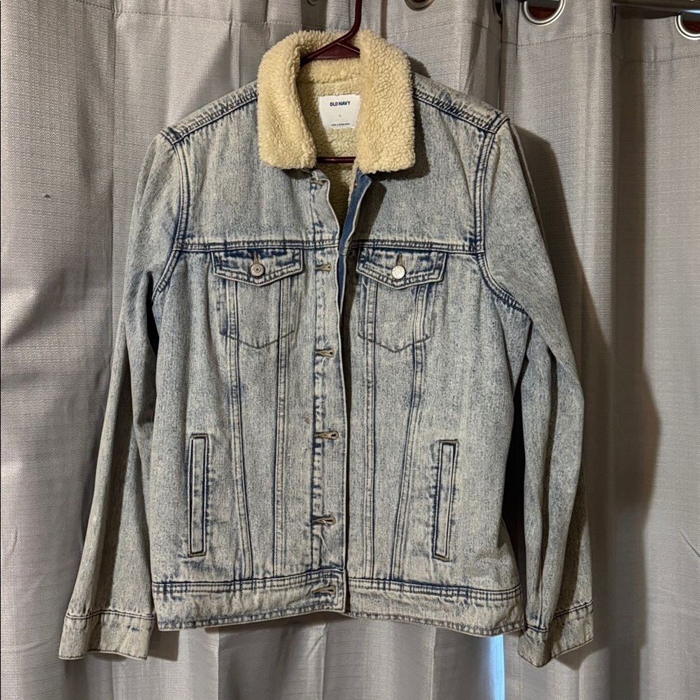 Old Navy Light Blue Denim Jacket with Cream Sherpa Collar